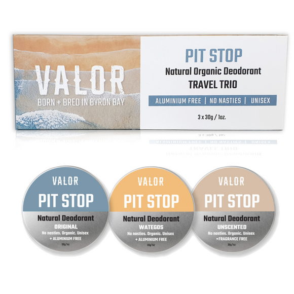 Valor Pit Stop Natural Deodorant Travel Trio 3 x 30g